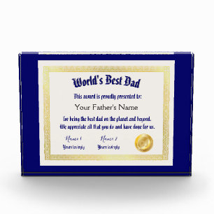 Bloc Photo Le meilleur certificat papa du monde Funny moderne