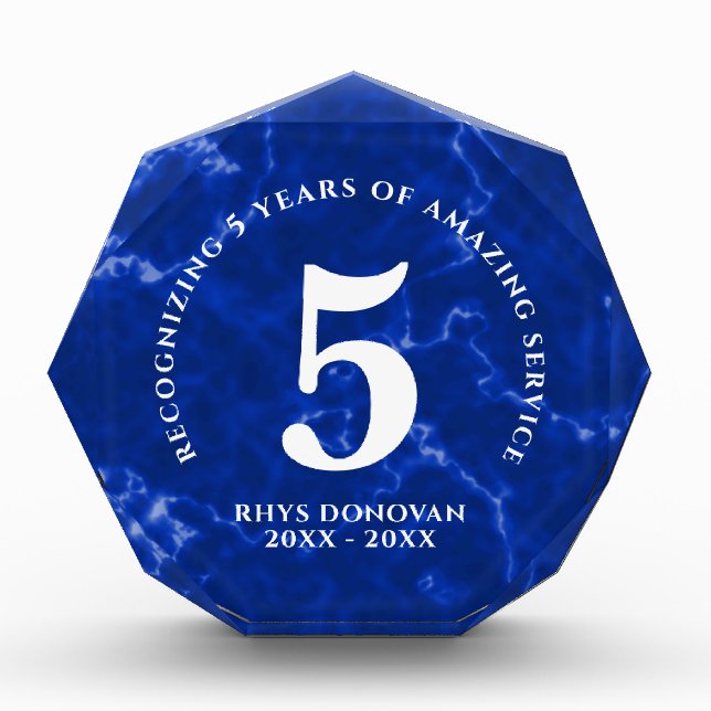 Bloc Photo Marbre Bleu Élégant 5 ans de travail Anniversaire (Devant)