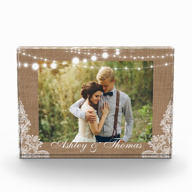Bloc Photo Mariage de dentelle Rustique Burlap (Devant)