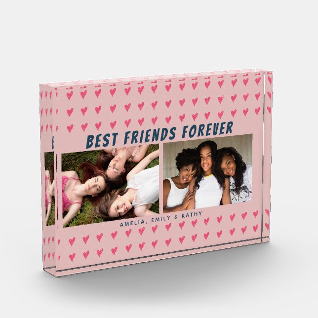 Bloc Photo Meilleurs amis pour toujours Pink Heart Galentine  (Gauche)