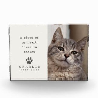 Bloc Photo Mémorial de chat Cœur vit au ciel Crème vintage