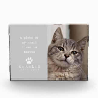 Bloc Photo Mémorial de chat Cœur vit au ciel Vintage Gris