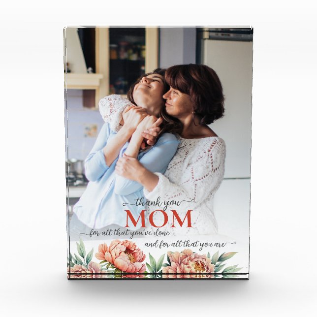 Bloc Photo Merci Maman Floral Pastel Peonies roses Personnali (Devant)