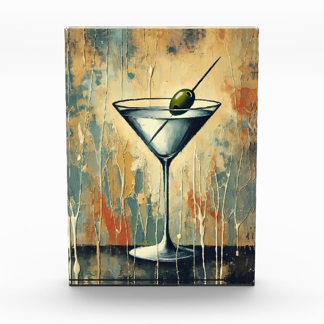 Bloc Photo Mid Century Mixed Media Martini Art (Devant)