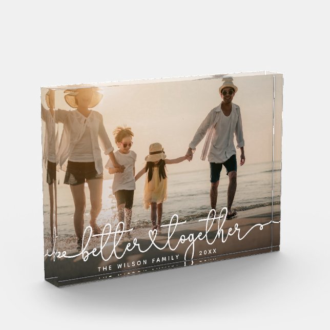 Bloc Photo Mieux Ensemble Script moderne Custom Family Heart (Gauche)