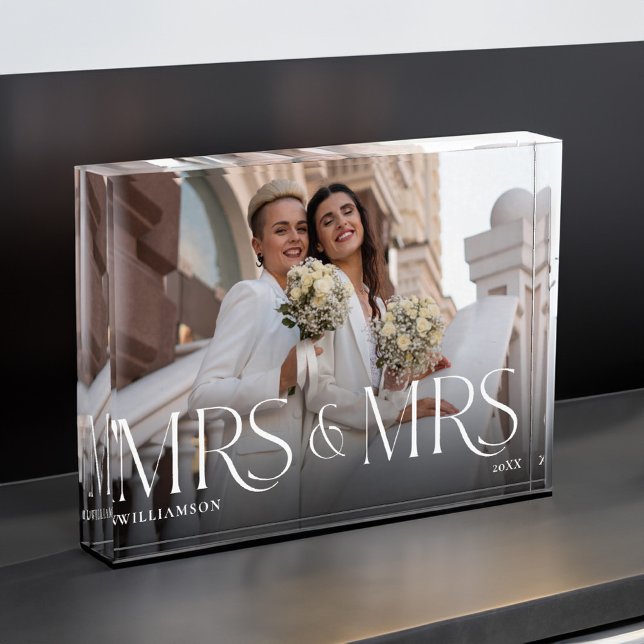 Bloc Photo Mme Mme Newlysée Cadeau moderne Couple photo Keeps (Mrs Mrs Newlywed Gift Modern Couple Photo Keepsake)