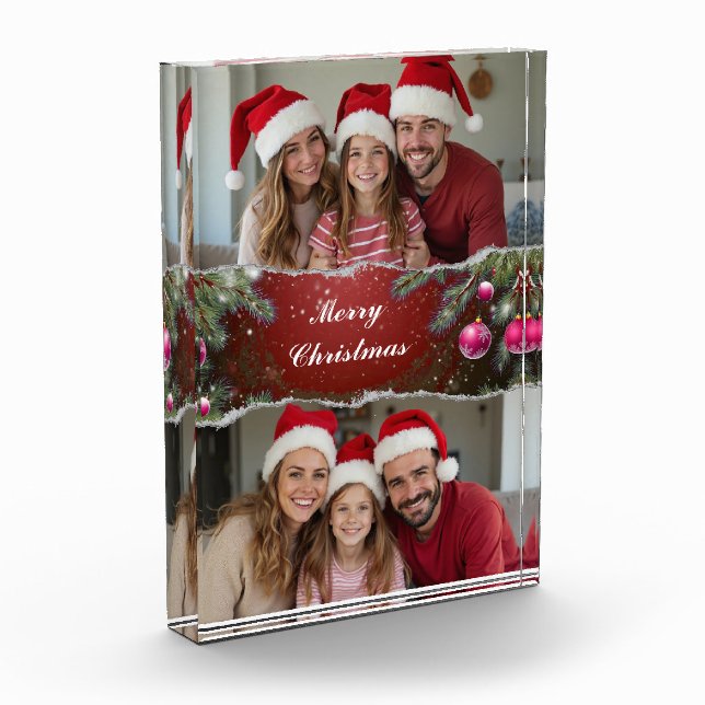 Bloc Photo Modern Christmas Script with Family Photo (Gauche)