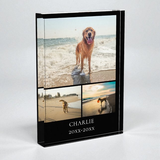 Bloc Photo Modern Dog Keepsake Black Personalized Pet Collage (Modern Dog Keepsake Black Personalized Pet Collage Photo Block)