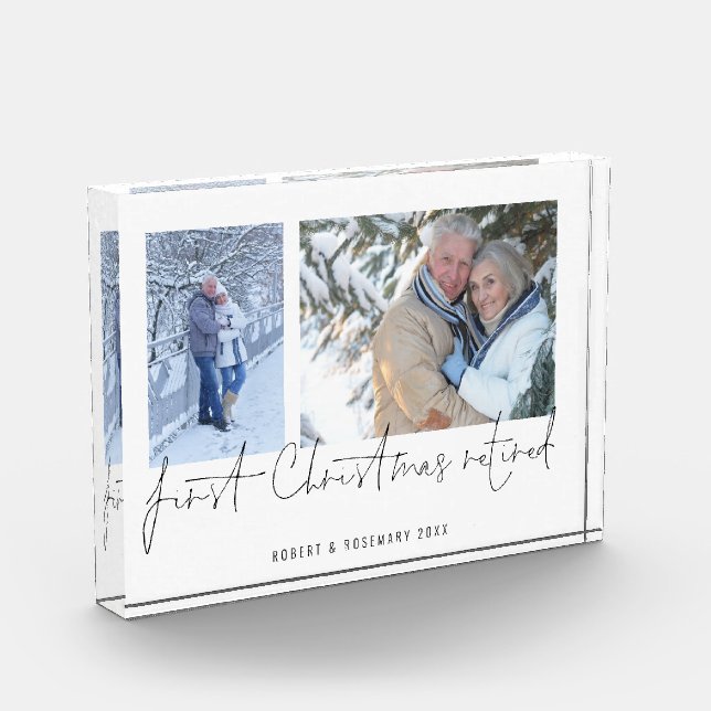 Bloc Photo Moderne 2 Photo Script Nom de la première Noël Ret (Gauche)