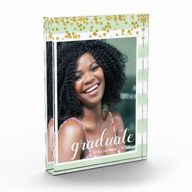 Bloc photo moderne à rayures vertes et or (Gauche)