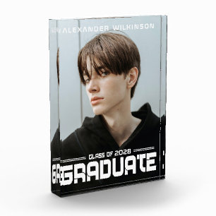 Bloc Photo Moderne Gras Script Black White Guy Graduation
