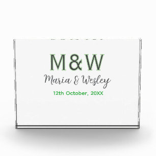 Bloc Photo Monogramme couple gris vert moderne date romantiqu