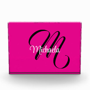 Bloc Photo Monogramme initial nom moderne minimaliste rose ch