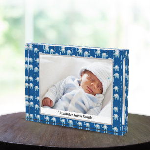 Bloc Photo Motif Éléphants Bébés Bleus Doux Nom