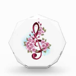 Bloc Photo Musical treble clef notes with sakura flowers