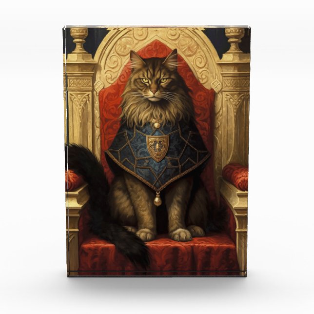 Bloc Photo Noble Maine Coon Trône Art Imprimer (Devant)
