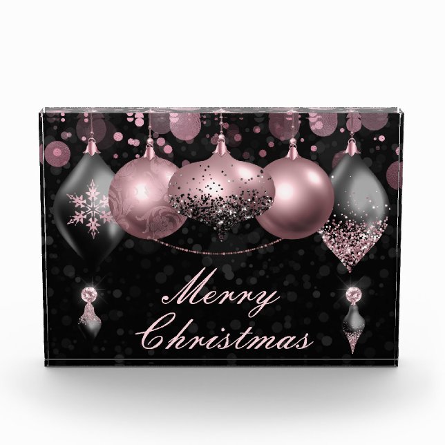 Bloc Photo Noir et rose vif Noël Baubles Ornements (Devant)