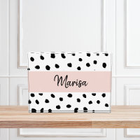 Nom du monogramme moderne | Points rose et noir Pa