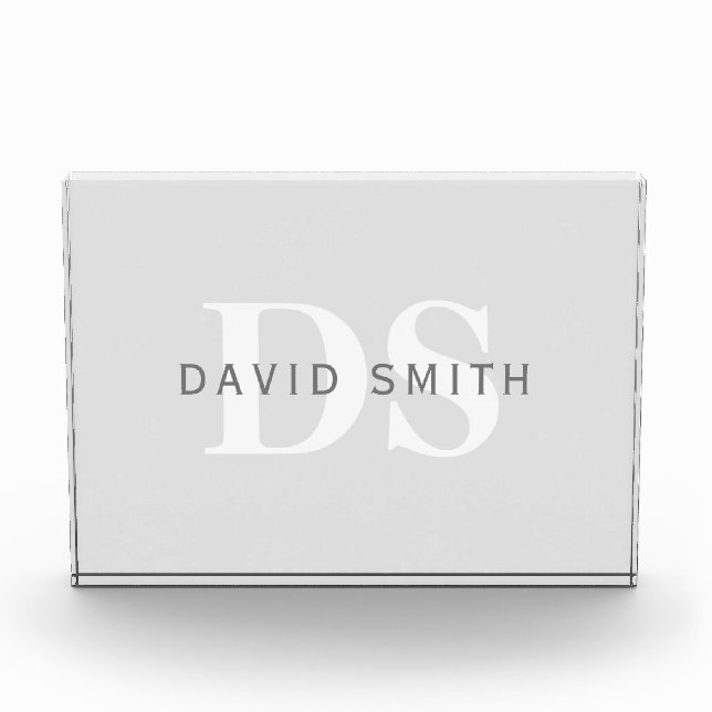 Bloc Photo Nom et monogramme modernes | Blanc gris clair et f (Devant)
