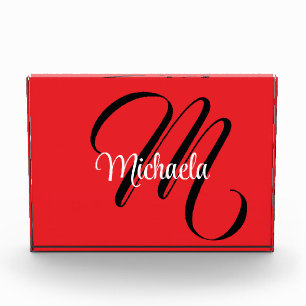 Bloc Photo Nom initial minimaliste moderne monogramme rouge