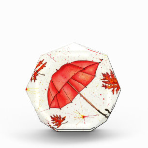Bloc Photo Parapluie rouge vif et aquarelle feuille rouge