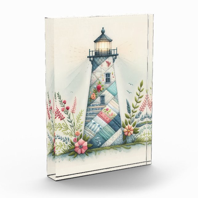 Bloc Photo Patchwork Lighthouse Coastal Floral Scene (Gauche)