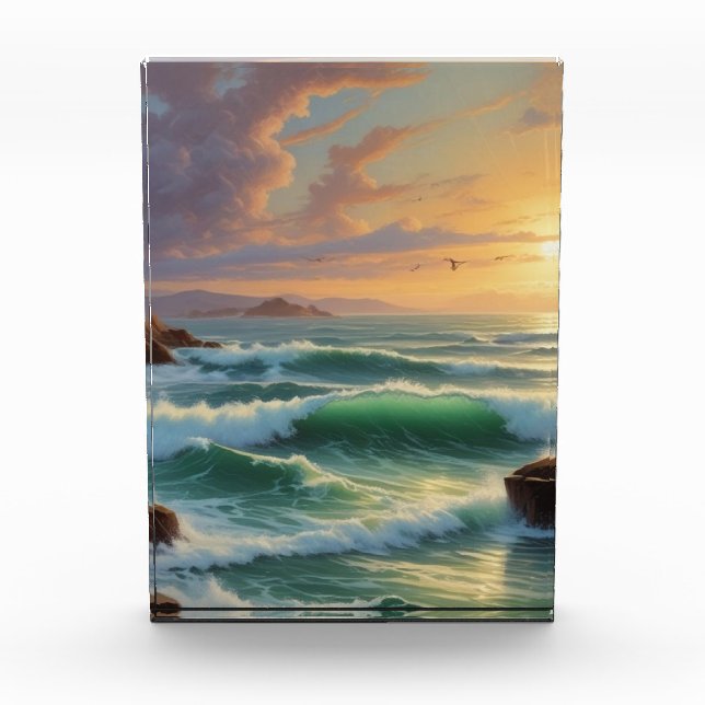 Bloc Photo Peinture sur la mer du coucher du soleil (Devant)