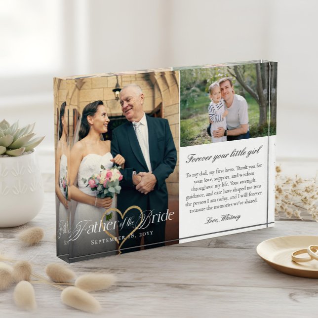 Bloc Photo Père de la mariée Cœur de mariage Then & Now Photo (Father of the Bride Heart Wedding Then & Now Photo)