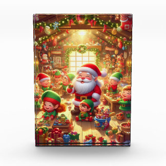 Bloc Photo Père Noël et ses petits lutins mignons dans son at