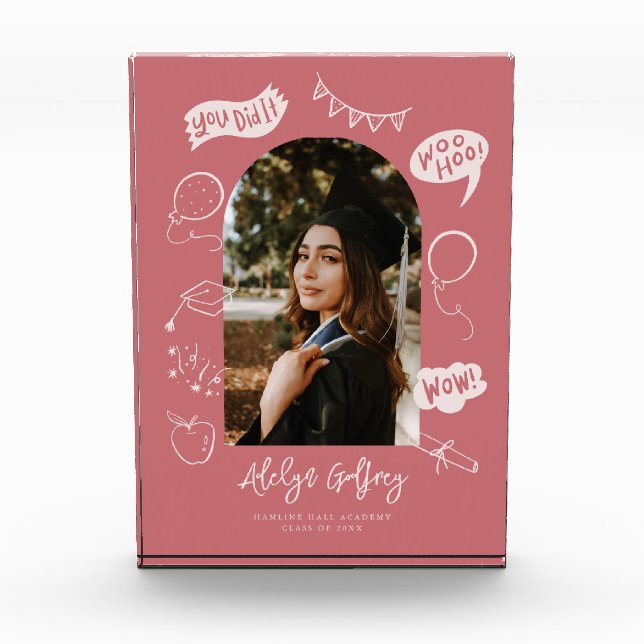 Bloc Photo Photo moderne Doodle Graduation Blush Rose Keepsak (Devant)