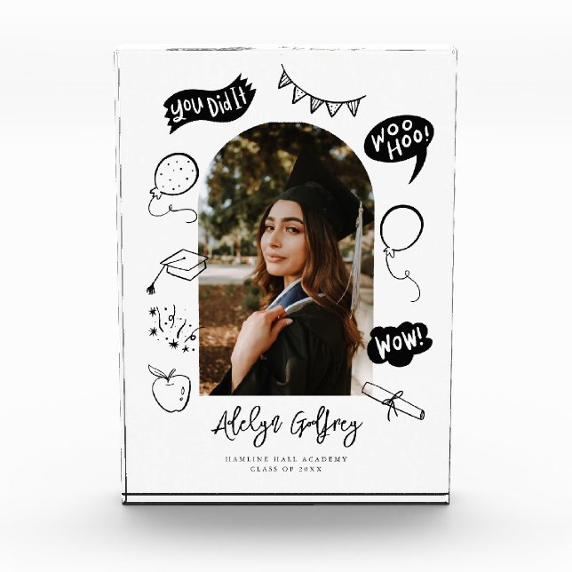 Bloc Photo Photo moderne Doodle Graduation White Keepsaké (Devant)