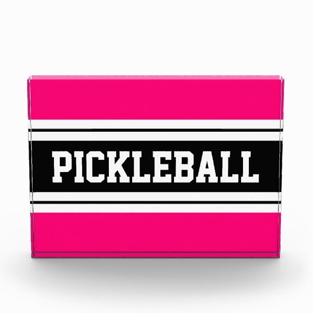 Bloc Photo PICKLEBALL rose vif noir blanc rayures de course (Devant)