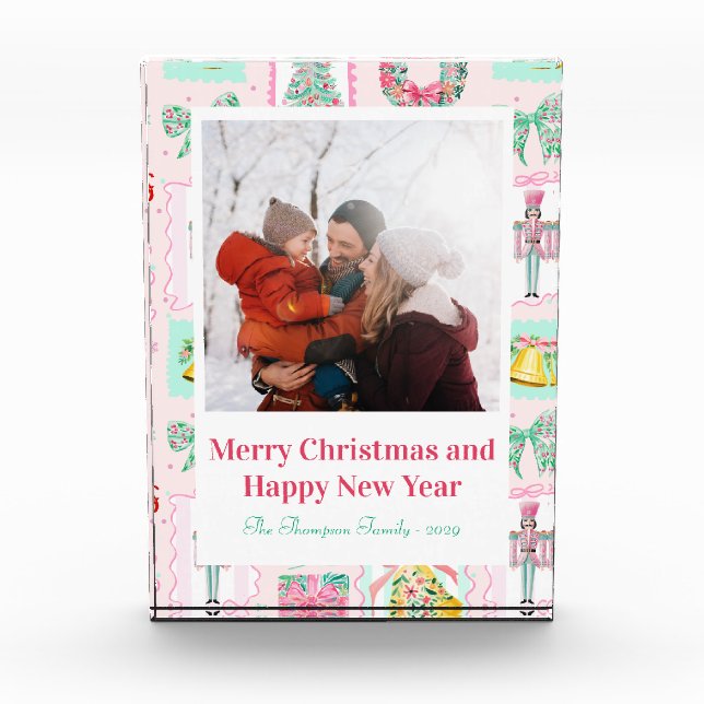 Bloc Photo Pink & Green Nutcracker Custom Christmas Photo  (Devant)