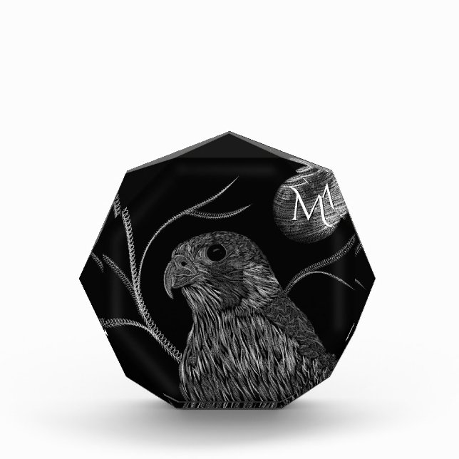 Bloc Photo Pleine lune de faucon Monogramme noir (Devant)