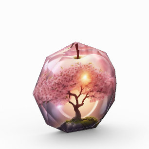 Bloc Photo Pomme Translucide Rose Avec Scène Pommier,