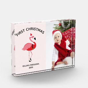 Bloc Photo Premier Noël rose Flamant rose Père Noël