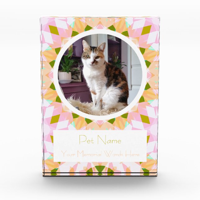 Bloc Photo Pretty Pink Green Pet Cat Dog Memorial Keepsake (Devant)