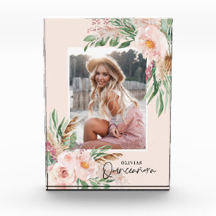 Bloc Photo Quinceañera rose rose pâle poule photo florale a