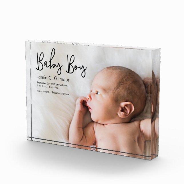 Bloc Photo Simple Baby Boy faire-part Script moderne (Droite)