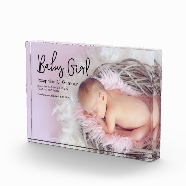 Bloc Photo Simple Baby Girl faire-part Script moderne (Droite)
