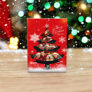 Bloc Photo Snowy Merry Christmas Family Tree Photo Block