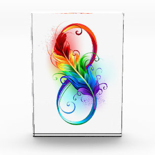 Bloc Photo Symbole d'infini avec plume arc-en-ciel