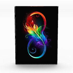 Bloc Photo Symbole d'infini avec plume arc-en-ciel