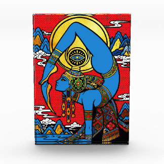 Bloc Photo Troisième Œil – Yogini Bleue en Backbend Pop Art