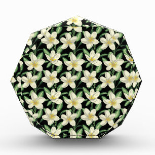 Bloc Photo Tropical continu motif fleurs blanches feuille ver