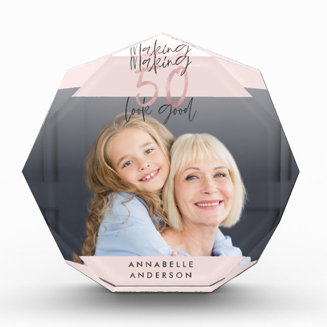 Bloc Photo typographie moderne rose girly 50e anniversaire (Devant)