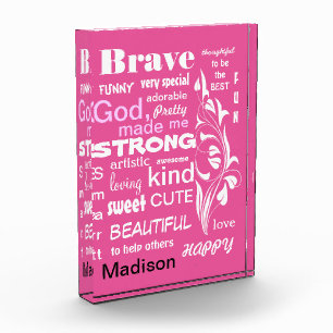 Bloc Photo Typographie Nom de fille Mot descriptif Art Design