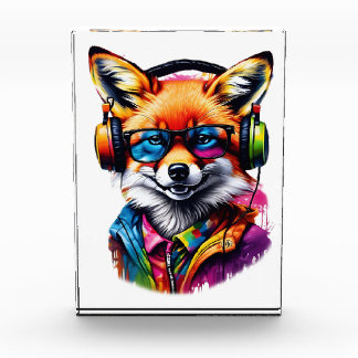 Bloc Photo Un renard dans les écouteurs et les lunettes