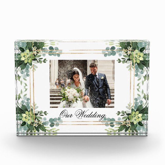 Bloc Photo Verdure Boho Succulent Foliage et Mariage d'or (Devant)