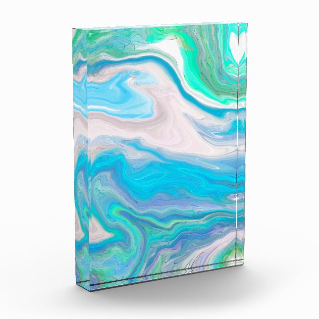 Bloc Photo Verre de mer Bleu et Marbre vert Fluide Art (Gauche)